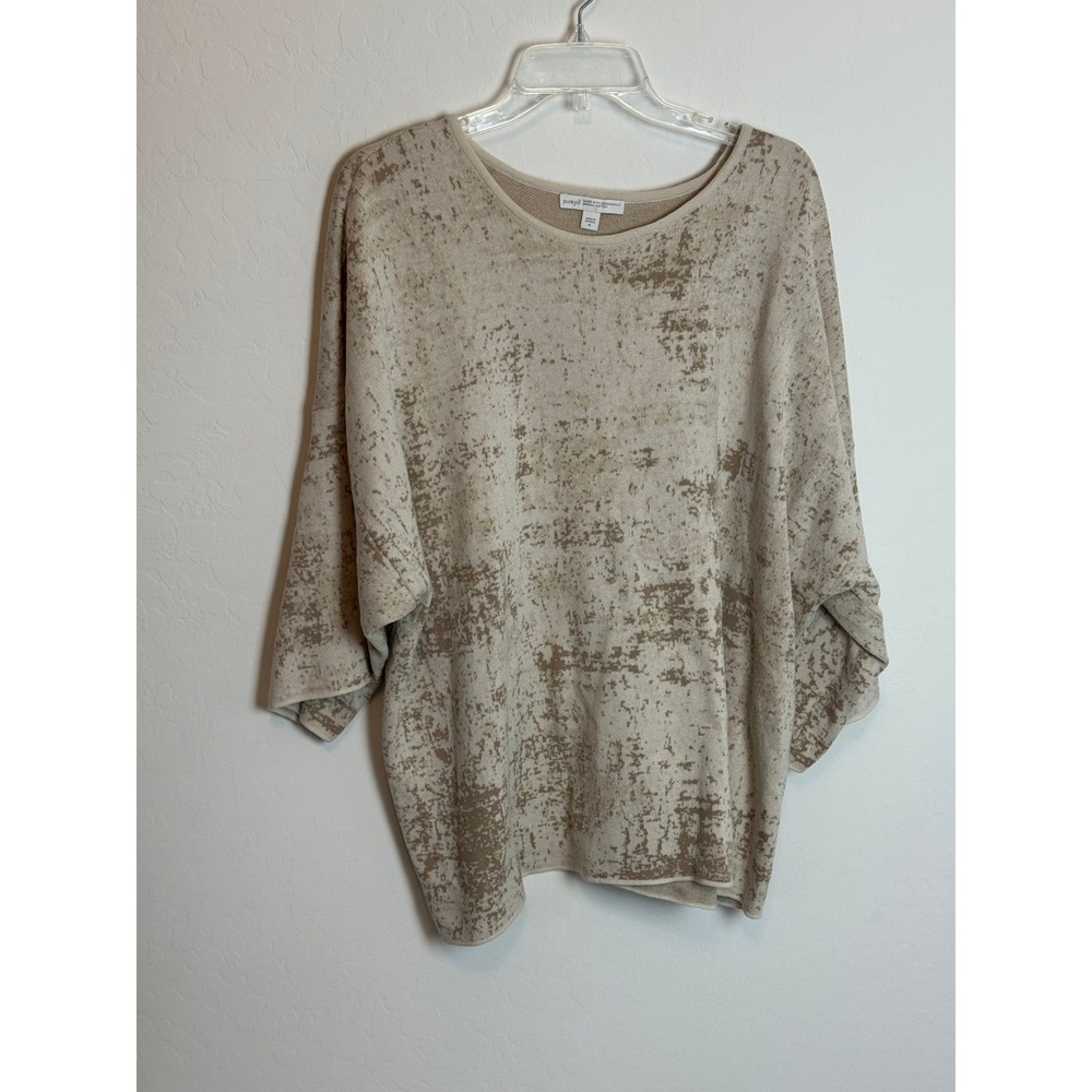 Pure Jill J. Jill Organic Cotton Dolman Sleeve Sweater Beige Tan Abstract XL